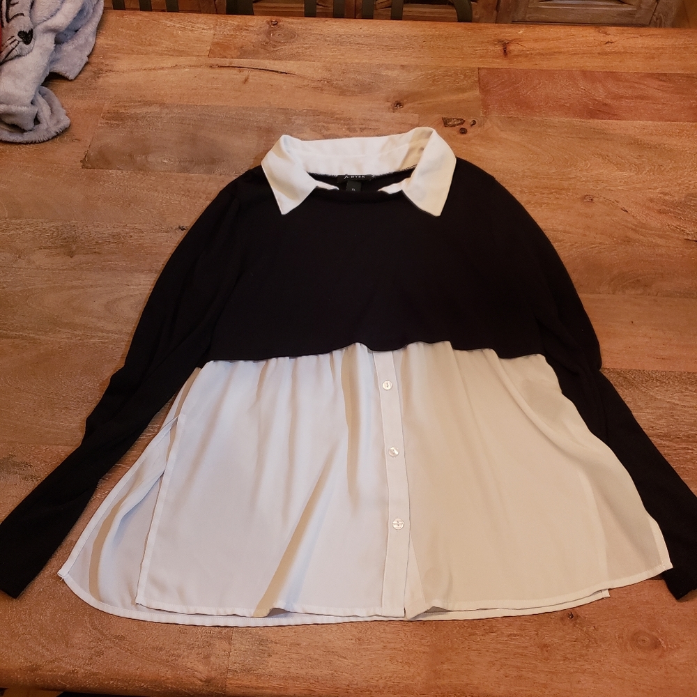 Black and white sweater and blouse combo shirt